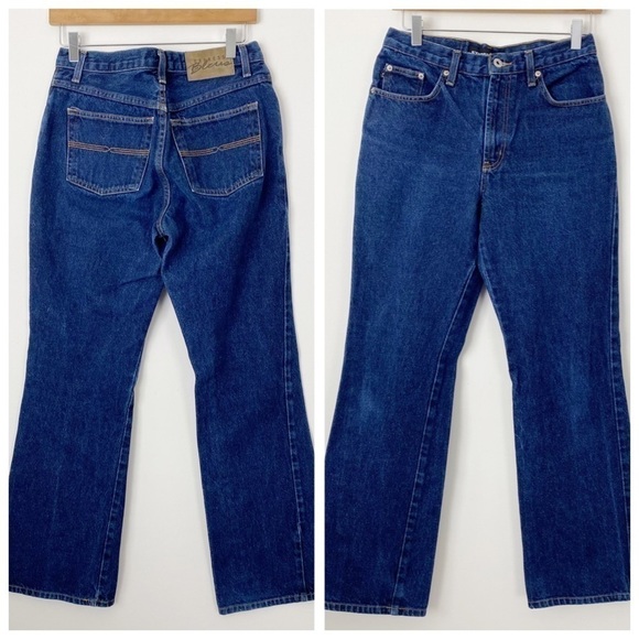 VINTAGE Y2K EXPRESS BLEUS High Waist Flare Leg Jeans Size 6 Retro Dark Wash - Picture 1 of 10